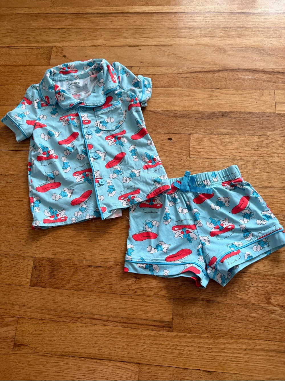 Kids Light Blue Puppy Surf Short Pajama Set